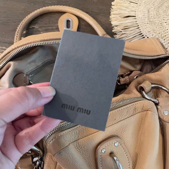 MIU MIU Lambskin Leather Tan Zip Top Satchel Shoulder Bag with Coin Purse sz M - Picture 7 of 13